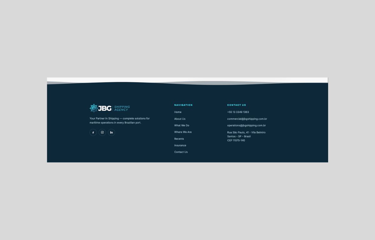 JBG Shipping website &mdash; footer