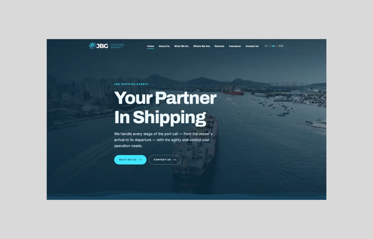 JBG Shipping website &mdash; hero section
