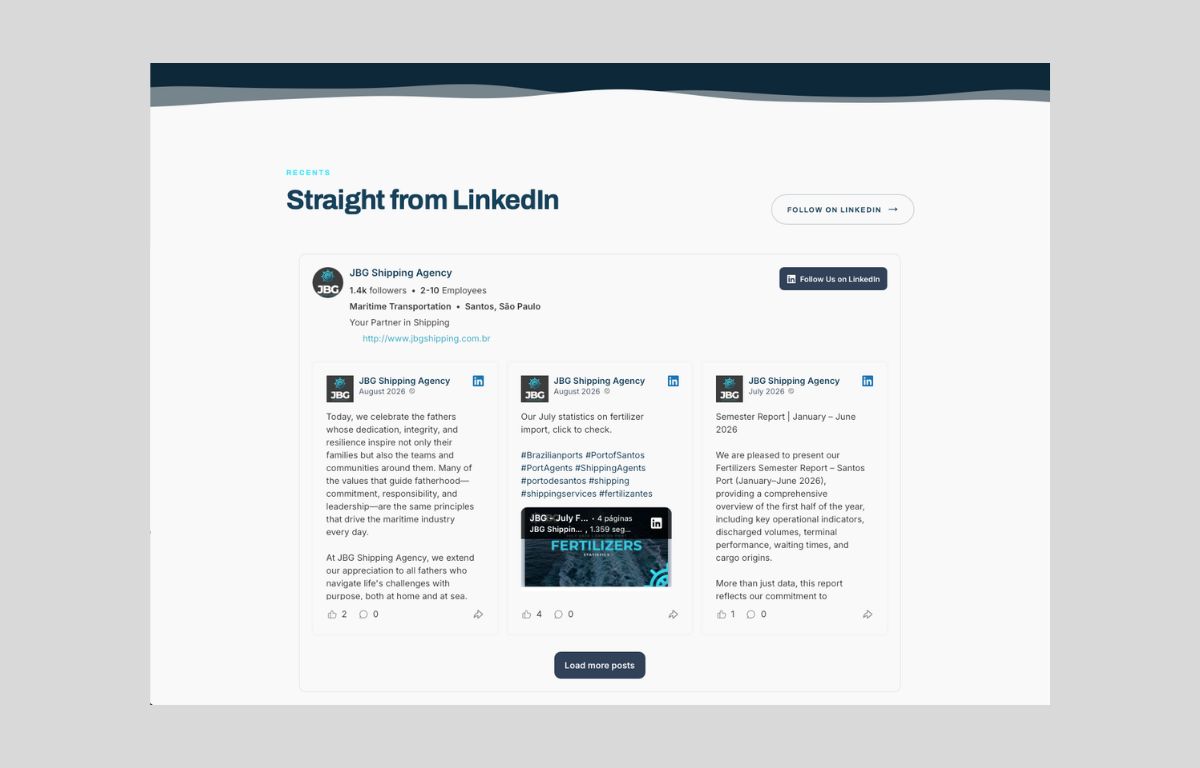 JBG Shipping website &mdash; LinkedIn feed integration