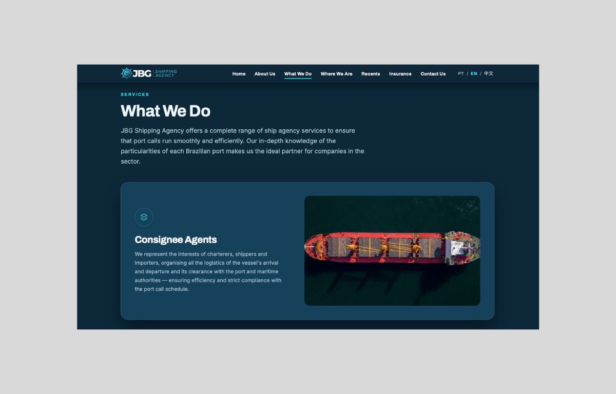 JBG Shipping website &mdash; services: consignee agents