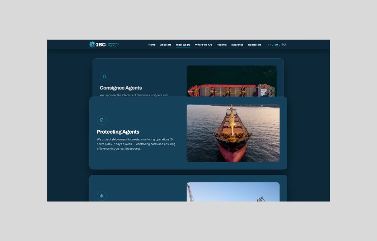 JBG Shipping website &mdash; services: protective and husbandry agents
